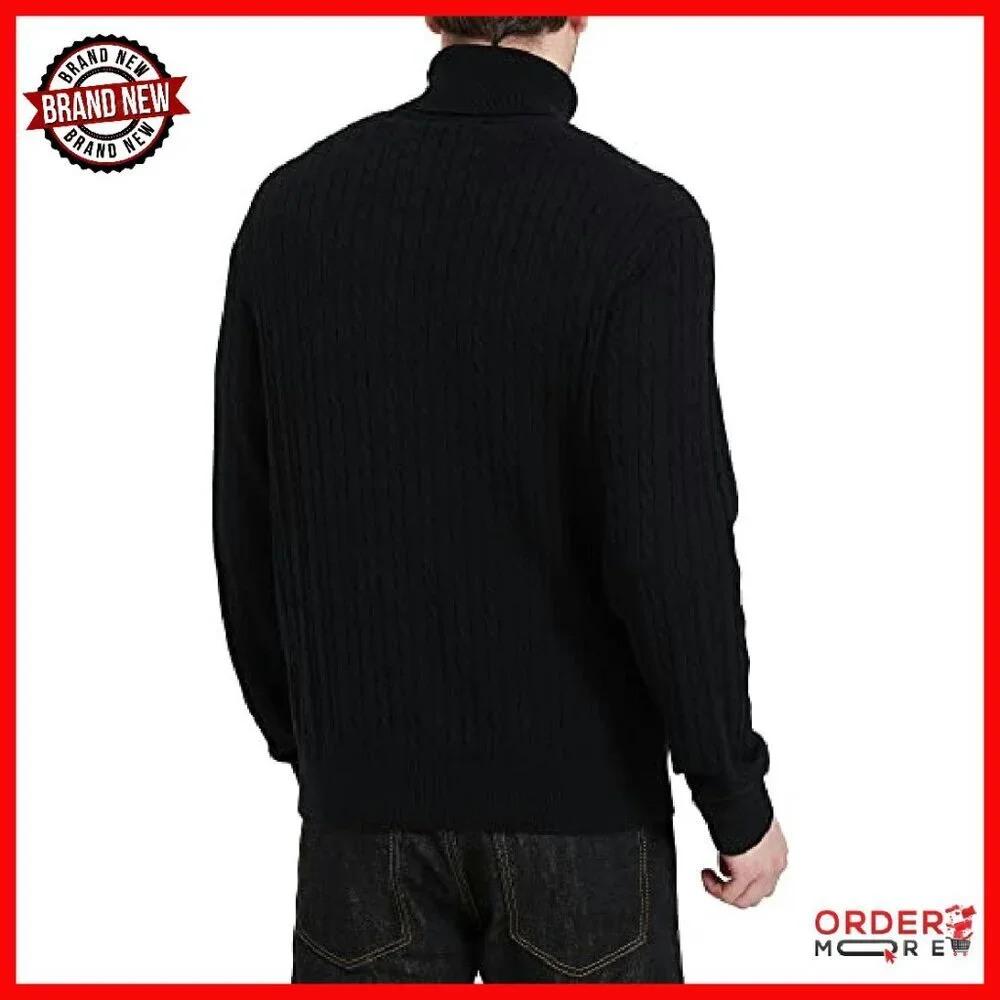 Men's Lightweight Wool Blend Cable-Knit Turtleneck Pullover Sweater